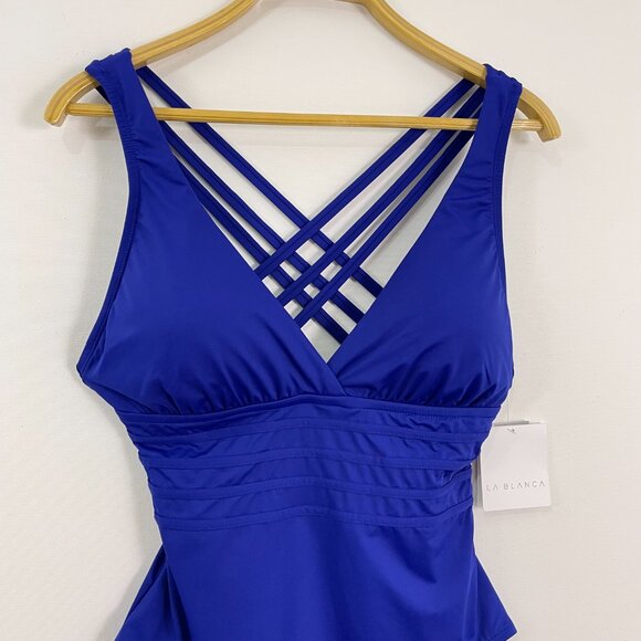 *La Blanca Island Goddess Multi Strap Cross-Back One-Piece Swimsuit Size 12 - Picture 2 of 10